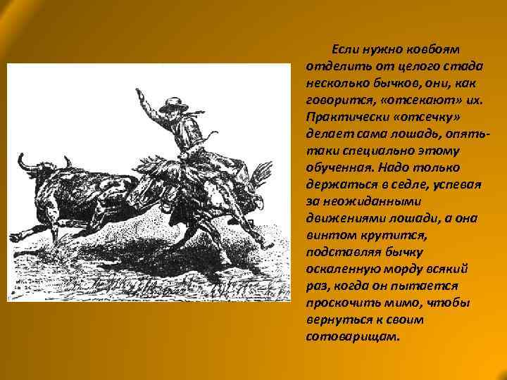 Если нужно ковбоям отделить от целого стада несколько бычков, они, как говорится, «отсекают» их.