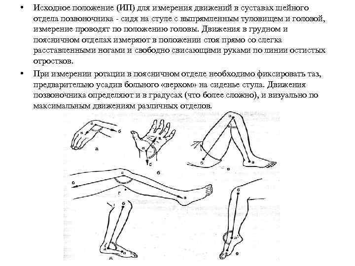  • • Исходное положение (ИП) для измерения движений в суставах шейного отдела позвоночника