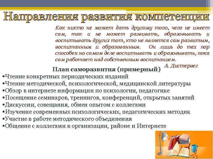 Направления развития компетенции Как никто не может дать другому того, чего не имеет сам,