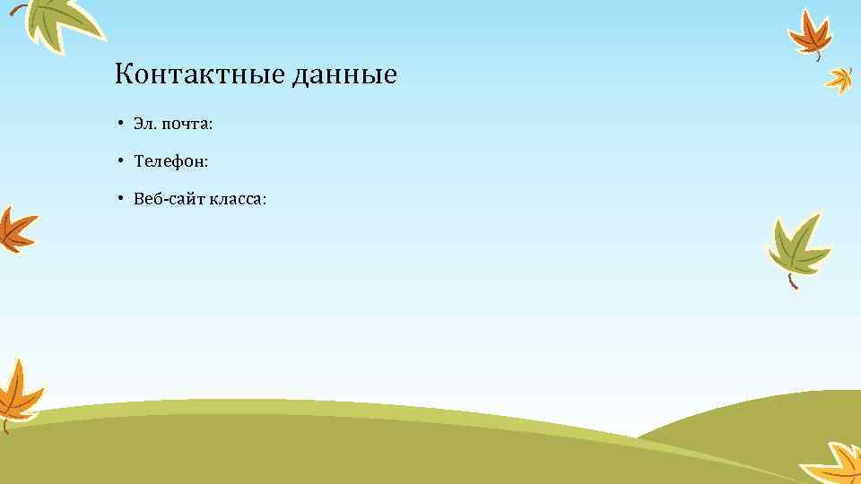 Контактные данные • Эл. почта: • Телефон: • Веб-сайт класса: 