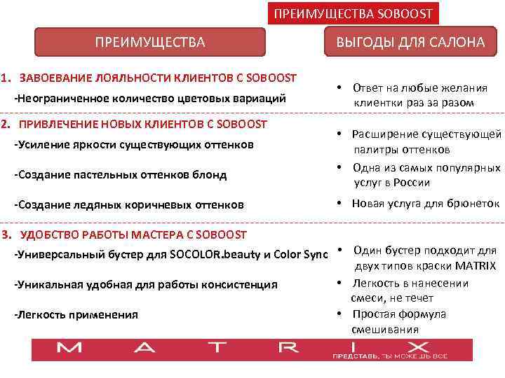 ПРЕИМУЩЕСТВА SOBOOST ПРЕИМУЩЕСТВА 1. ЗАВОЕВАНИЕ ЛОЯЛЬНОСТИ КЛИЕНТОВ С SOBOOST -Неограниченное количество цветовых вариаций 2.
