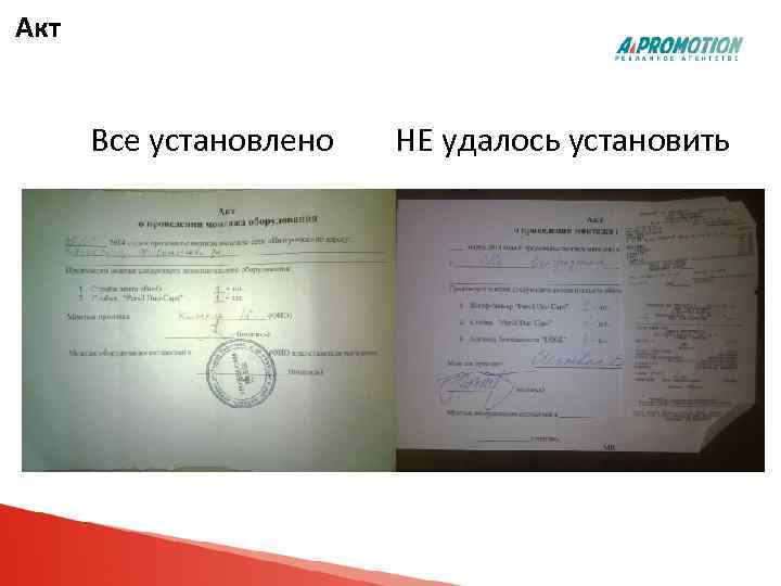 Акт Все установлено НЕ удалось установить 