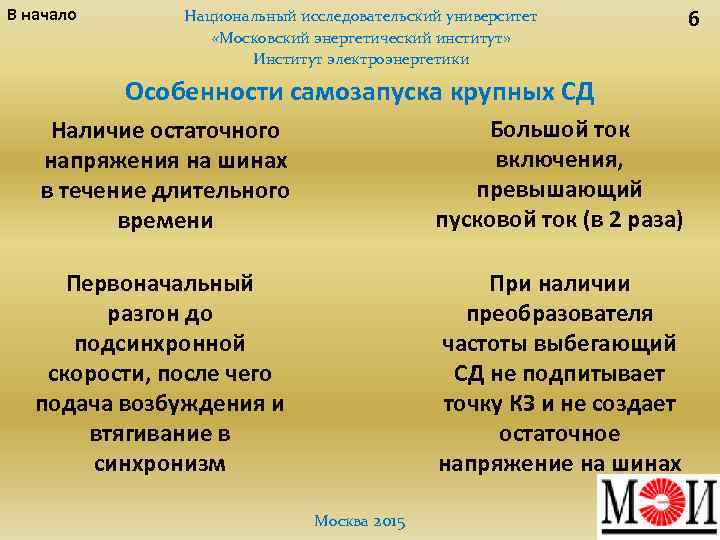 В начало Национальный исследовательский университет «Московский энергетический институт» Институт электроэнергетики Особенности самозапуска крупных СД