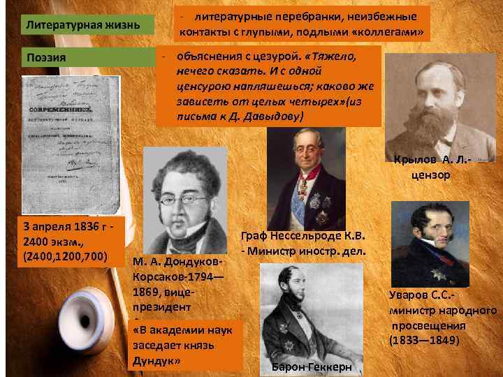 - литературные перебранки, неизбежные контакты с глупыми, подлыми «коллегами» - объяснения с цезурой. «Тяжело,