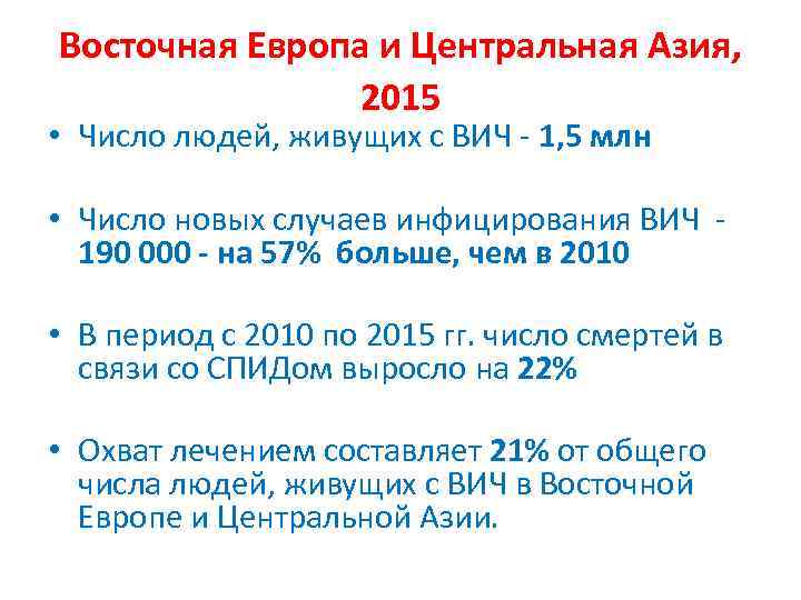 Восточная Европа и Центральная Азия, 2015 • Число людей, живущих с ВИЧ - 1,