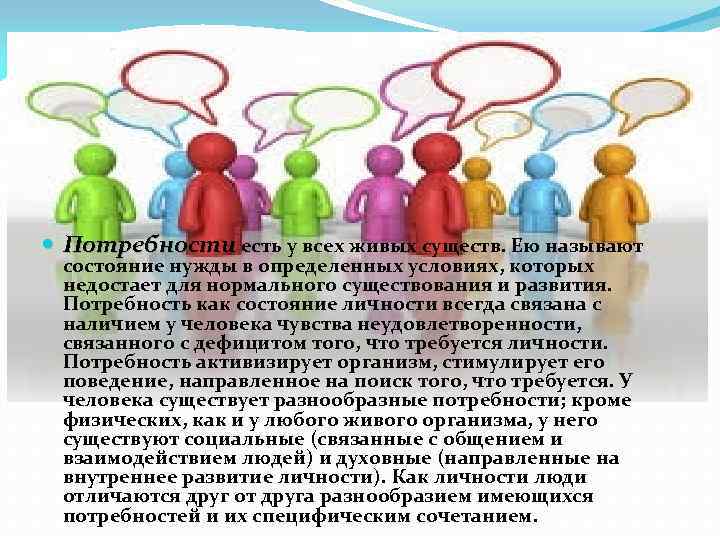  Потребности есть у всех живых существ. Ею называют состояние нужды в определенных условиях,