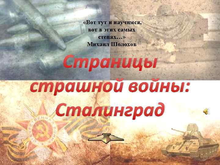  «Вот тут и научимся, вот в этих самых степях…» Михаил Шолохов Страницы страшной