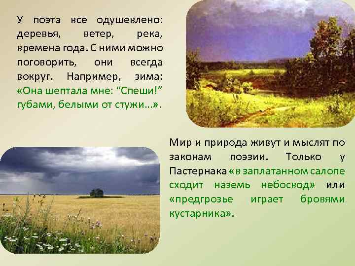 У поэта все одушевлено: деревья, ветер, река, времена года. С ними можно поговорить, они