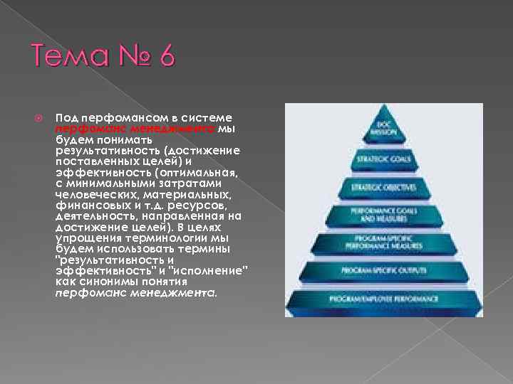 Тема № 6 Под перфомансом в системе перфоманс менеджмента мы будем понимать результативность (достижение