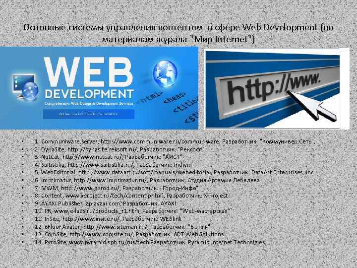 Основные системы управления контентом в сфере Web Development (по материалам журала 