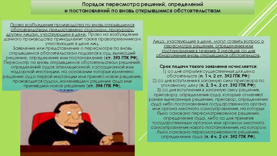 Порядок пересмотра решений, определений и постановлений по вновь открывшимся обстоятельствам Право возбуждения производства по