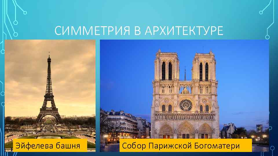 СИММЕТРИЯ В АРХИТЕКТУРЕ Эйфелева башня Собор Парижской Богоматери 