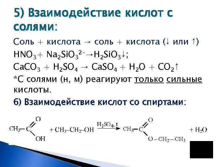 Взаимодействие кислот с веществами