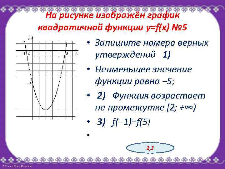 На рисунке изображён график квадратичной функции y=f(x) № 5 • Запишите номера верных утверждений