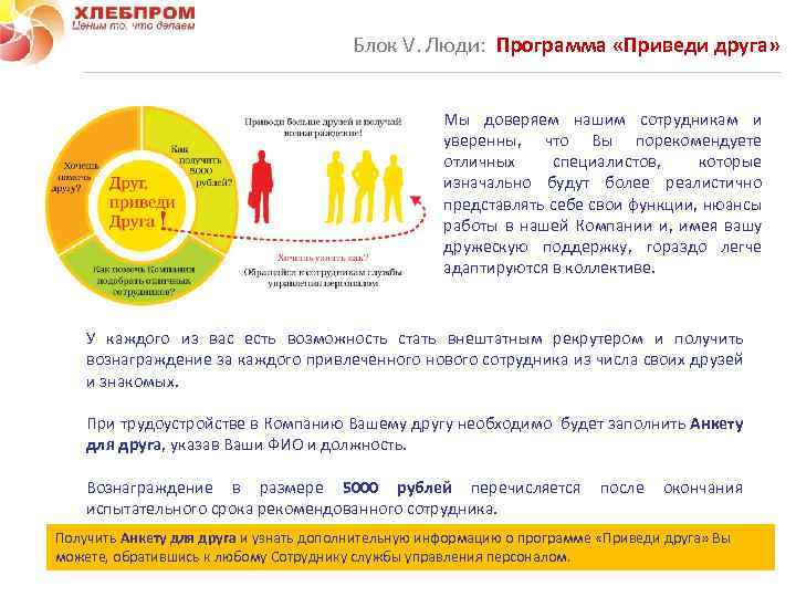  Блок V. Люди: Программа «Приведи друга» Мы доверяем нашим сотрудникам и уверенны, что