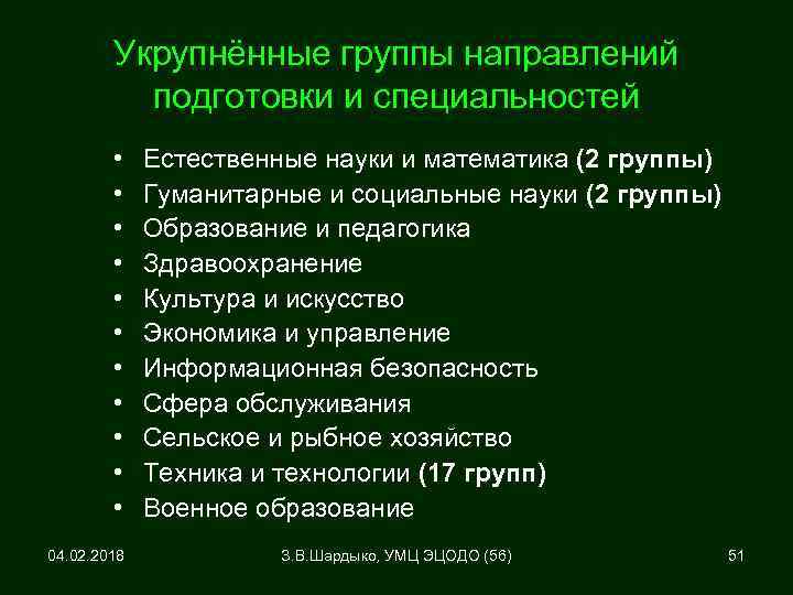 Укрупнённые группы направлений подготовки и специальностей • • • 04. 02. 2018 Естественные науки