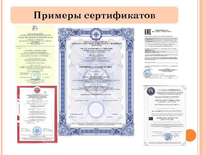 Примеры сертификатов 