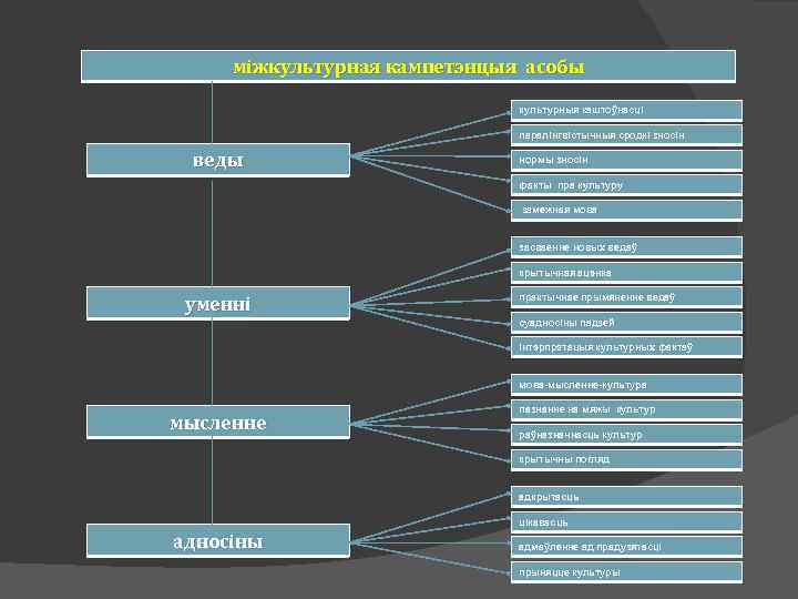 міжкультурная кампетэнцыя асобы культурныя каштоўнасці паралінгвістычныя сродкі зносін веды нормы зносін факты пра культуру