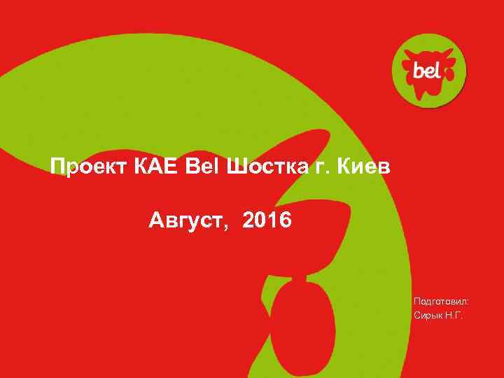 Проект КАЕ Bel Шостка г. Киев Август, 2016 Подготовил: Сирык Н. Г. 