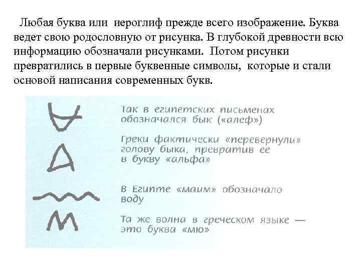 Любая буква или иероглиф прежде всего изображение. Буква ведет свою родословную от рисунка. В