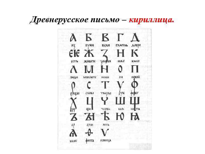 Древнерусское письмо – кириллица. 
