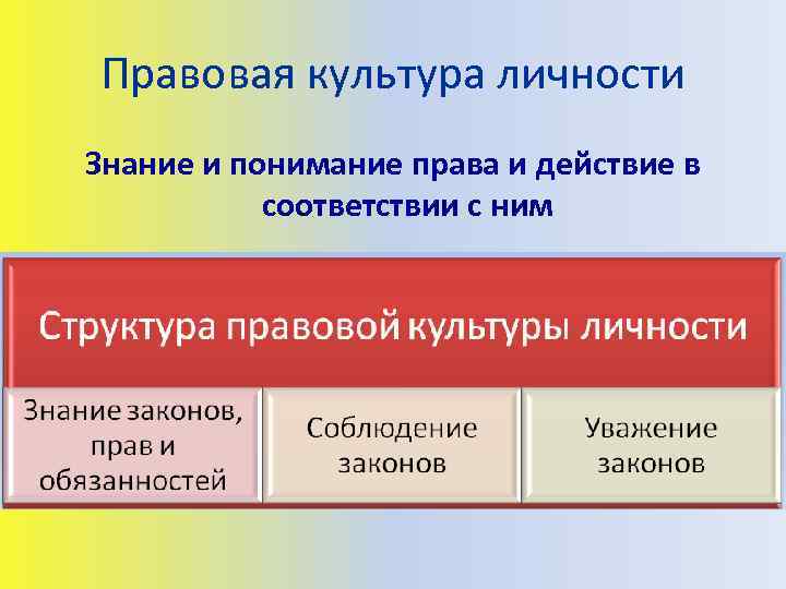 Правовая культура личности Знание и понимание права и действие в соответствии с ним 