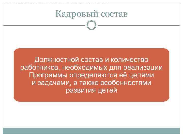 Требования к кадровым условиям реализации Программы Кадровый состав Должностной состав и количество работников, необходимых