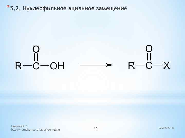 *5. 2. Нуклеофильное ацильное замещение Нижник Я. П. http: //norgchem. professorjournal. ru 16 03.