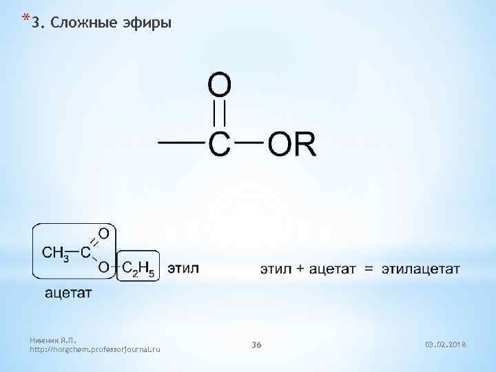 *3. Сложные эфиры Нижник Я. П. http: //norgchem. professorjournal. ru 36 03. 02. 2018