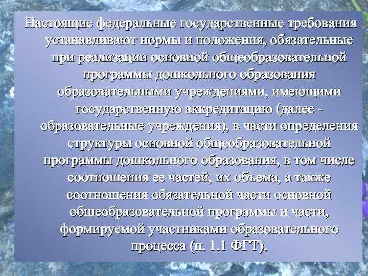 Настоящие федеральные государственные требования устанавливают нормы и положения, обязательные при реализации основной общеобразовательной программы