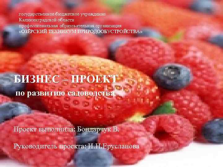 государственное бюджетное учреждение Калининградской области профессиональная образовательная организация «ОЗЁРСКИЙ ТЕХНИКУМ ПРИРОДООБУСТРОЙСТВА» БИЗНЕС – ПРОЕКТ