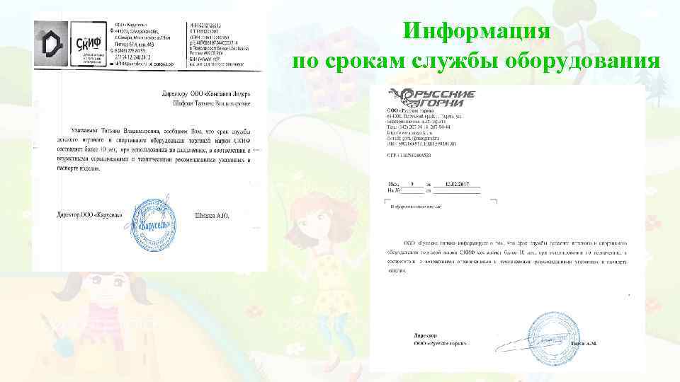 Информация по срокам службы оборудования 