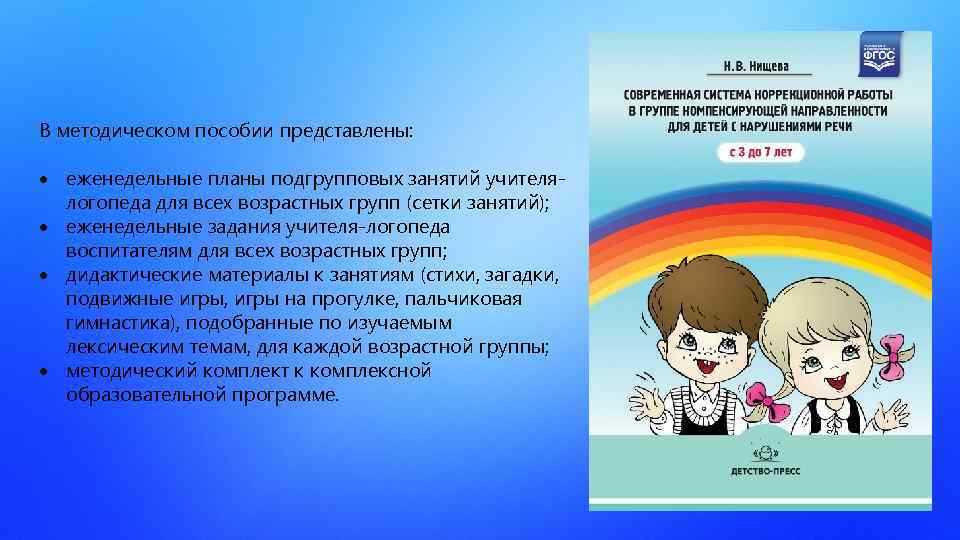 В методическом пособии представлены: еженедельные планы подгрупповых занятий учителялогопеда для всех возрастных групп (сетки