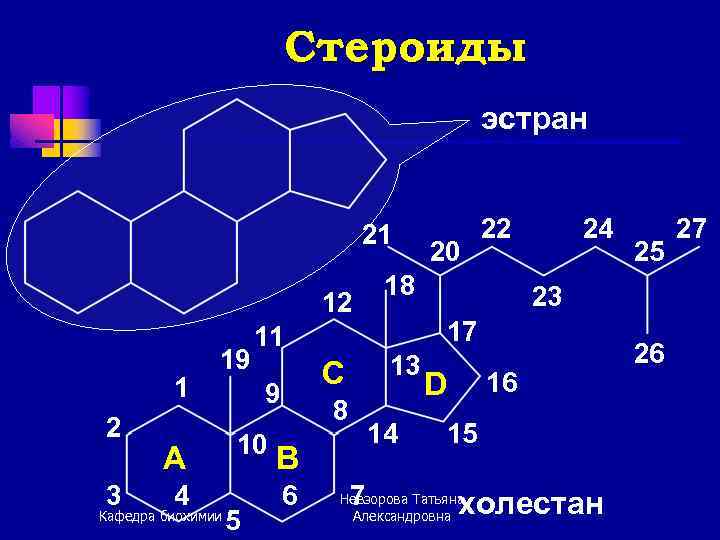 Стероиды эстран 21 12 1 2 3 19 А 4 Кафедра биохимии 11 9