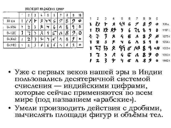  • Уже с первых веков нашей эры в Индии пользовались десятеричной системой счисления