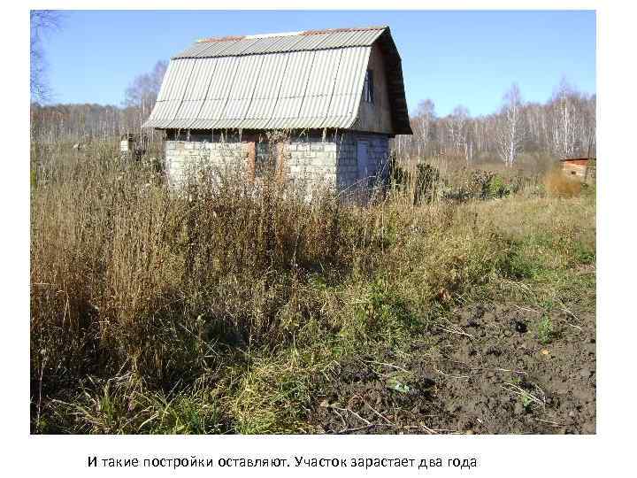 И такие постройки оставляют. Участок зарастает два года 