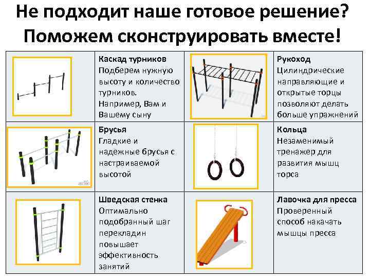 Не подходит наше готовое решение? Поможем сконструировать вместе! Каскад турников Подберем нужную высоту и