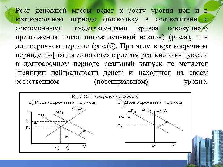 Рост денежной массы ведет к росту уровня цен и в краткосрочном периоде (поскольку в