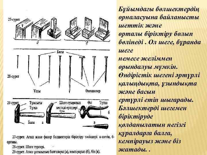 Бұйымдағы бѳлшектердің орналасуына байланысты шеттік және орталы біріктіру болып бѳлінеді. Ол шеге, бұранда шеге