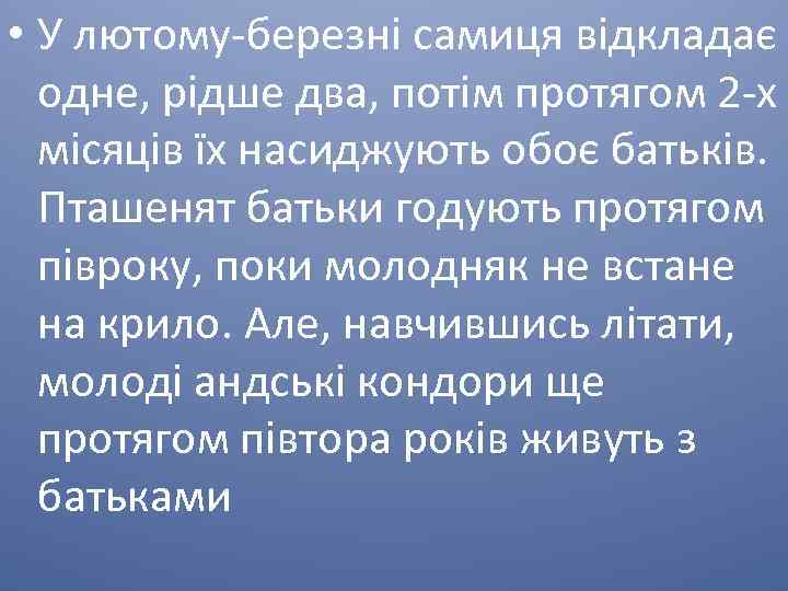  • У лютому-березні самиця відкладає одне, рідше два, потім протягом 2 -х місяців