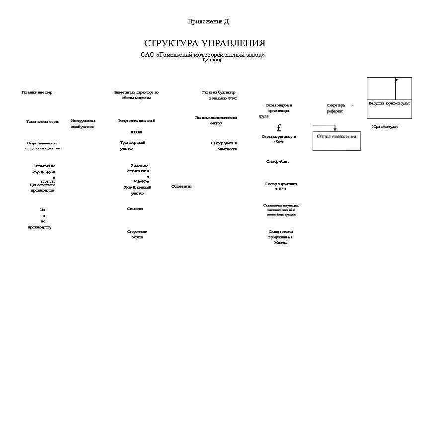 Приложение Д СТРУКТУРА УПРАВЛЕНИЯ ОАО «Гомельский мотороремонтный завод» Директор 1 Г Главный инженер Технический