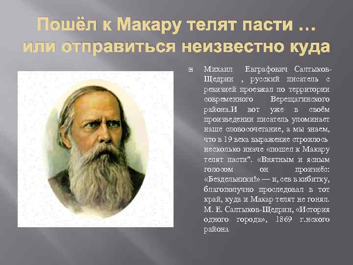 Пошёл к Макару телят пасти … или отправиться неизвестно куда Михаил Евграфович Салтыков. Щедрин