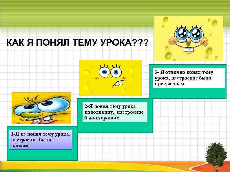 КАК Я ПОНЯЛ ТЕМУ УРОКА? ? ? 3 - Я отлично понял тему урока,