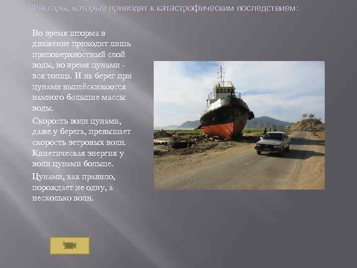 Факторы, которые приводят к катастрофическим последствием: Во время шторма в движение приходит лишь приповерхностный