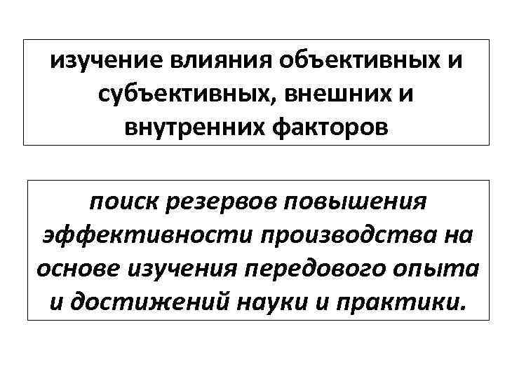 изучение влияния объективных и субъективных, внешних и внутренних факторов поиск резервов повышения эффективности производства