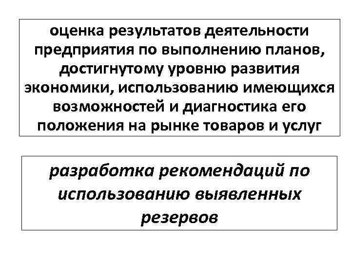оценка результатов деятельности предприятия по выполнению планов, достигнутому уровню развития экономики, использованию имеющихся возможностей