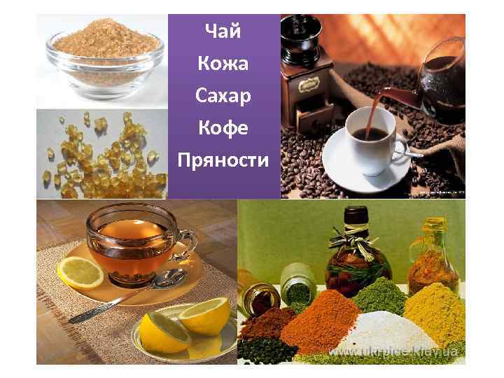Чай Кожа Сахар Кофе Пряности 