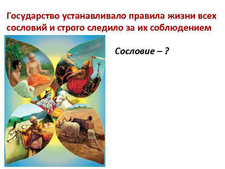 Государство устанавливало правила жизни всех сословий и строго следило за их соблюдением Сословие –