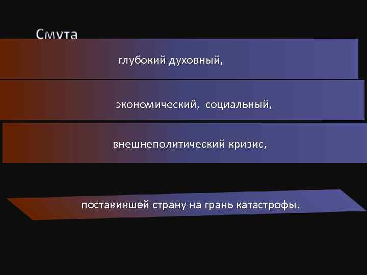 глубокий духовный, экономический, социальный, внешнеполитический кризис, поставившей страну на грань катастрофы 