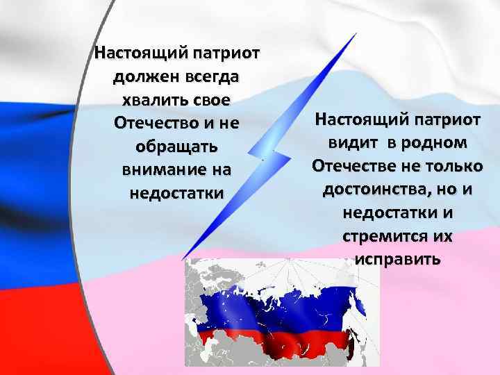 Настоящий патриот должен всегда хвалить свое Отечество и не обращать внимание на недостатки Настоящий